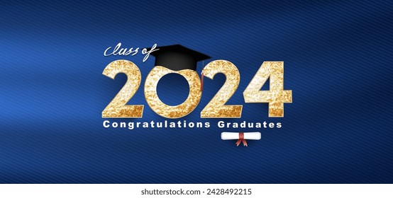 Clase de 2024 Vector texto para el diseño de oro de la graduación, evento de felicitación, camiseta, fiesta, graduado de la escuela secundaria o universidad. Letras para saludo, tarjeta de invitación