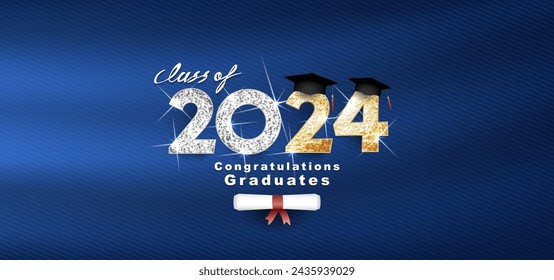 Clase de 2024 Vector texto para el diseño de oro y plata de la graduación, evento de felicitación, camiseta, fiesta, graduado de la escuela secundaria o universidad. Letras para saludo, tarjeta de invitación