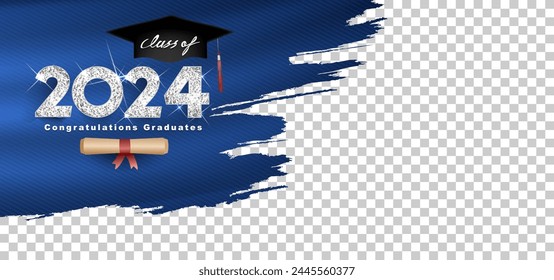 Clase de texto de Vector 2024 para el diseño plateado de la graduación, evento de felicitación, camiseta, fiesta, graduado de la escuela secundaria o universitario. Letras para saludo, tarjeta de invitación