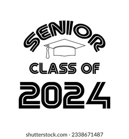 Class of 2024, word lettering script banner. Congrats Graduation lettering with academic cap. Template for design party high school or college, graduate invitations.