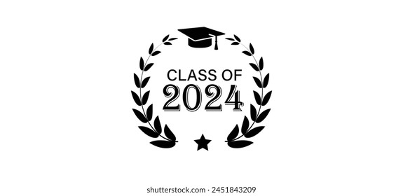 Class of 2024, word lettering script banner. Congrats Graduation lettering with academic cap