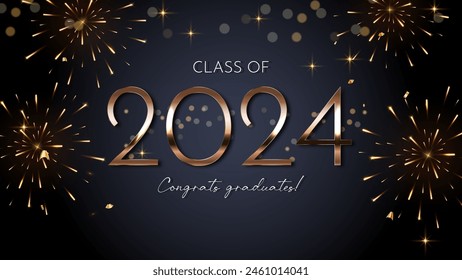 Class of 2024 is written in gold letters on a black background. Vector Illustration EPS10