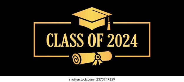 Class of 2024 year graduation banner isolated on black background. Vector illustration of greeting frame, add your title or text