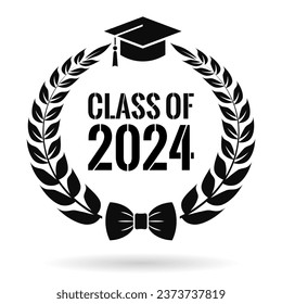 Class of 2024 year graduation icon isolated on white background. Vector illustration of laurel wreath, add your text or academic greeting