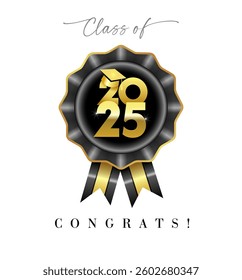 Class of 2025 3d badge icon. Class of 2025 Congrats logo design for photo frame or invitation cards. Vector illustration Congratulation Graduation for High School or University
