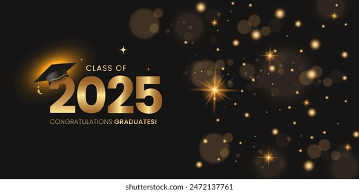 Class of 2025 with Abstract shiny and glitter effect on dark background. Graduation greeting vector background design.