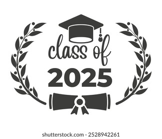 Classe de 2025 crachás. Parabéns, formandos. Classe de 2025 com teto de graduação. Ilustração vetorial.