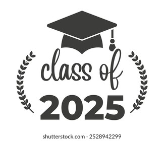 Class of 2025 badges. Congratulations graduates. Class of 2025 with graduation cap. Vector illustration.