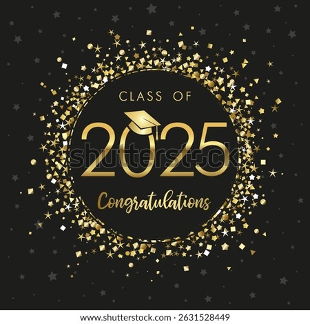 Class of 2025 - beautiful graduating banner. Congratulation graduation concept with golden shine frame for High School or University booth design. Vector illustration
