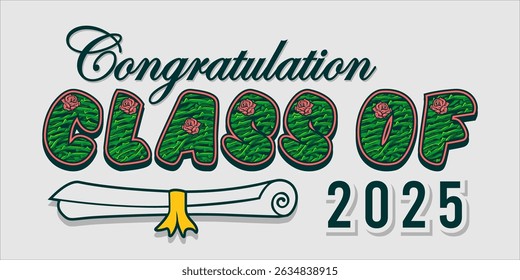 class of 2025 Congratulation graduation typography banner, poster, print. Vector illustration. Graduation greeting card design template