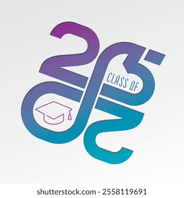 Class of 2025 Cut Paper Style Numerals Logo with Zero and Five Making Mobius Loop Square Academic Graduation Cap Sign and Lettering - Multicolor on White Background - Vector Gradient Graphic Design