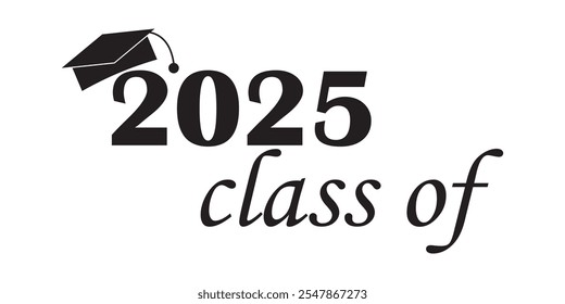 Class of 2025 Graduate cap logo icon text vector in white background.