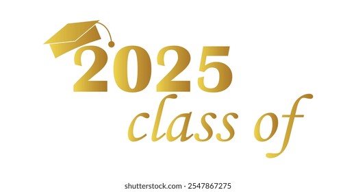 Class of 2025 Graduate cap logo icon text vector in white background.