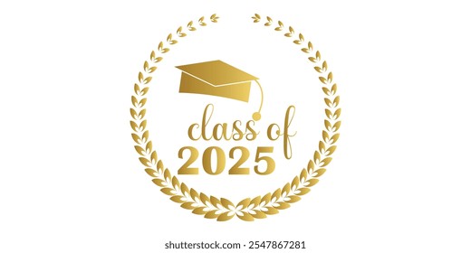 Class of 2025 Graduate cap logo icon text vector in white background.