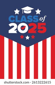 Class of 2025. Graduation congratulations. Senior. College and university students. Education concept. Poster, card, banner and background. Vector illustration