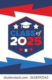 Class of 2025. Graduation congratulations. Senior. College and university students. Education concept. Poster, card, banner and background. Vector illustration