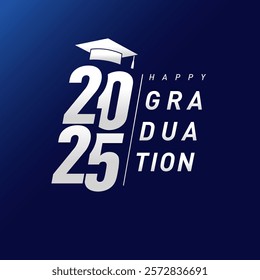 Class of 2025 graduation creative square logo. Text design, wallpaper or web banner concept. Isolated number 20 25, motarboard and lettering. Tshirt, badge or gift icon. Graduating decoration.