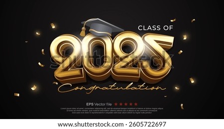 Class of 2025, Graduation Greeting Card Template with gold luxury design. Vector illustration