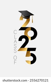 Class of 2025 graduation logo with black academic cap. Congratulations Graduates, vector decoration concept for party high school or college event invitation