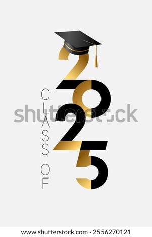 Class of 2025 graduation logo with black academic cap. Congratulations Graduates, vector decoration concept for party high school or college event invitation