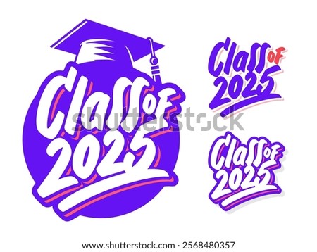 Class of 2025. Graduation stickers. Vector three design set.
