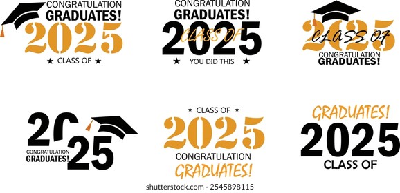 Class of 2025 graduation template set. Congratulation graduates celebration design for school. collage and university. Education vector illustration.