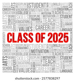 Class of 2025 - the group of students who graduated from high school or college in the year 2025, word cloud concept background