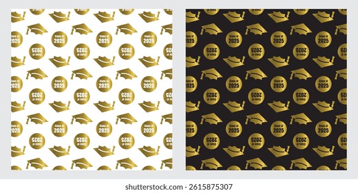 Class Of 2025 Seamless Pattern. Gold and White. Grad Ceremony Backdrop. Vector Template For Fabric, Textile, Wallpaper, Wrapping Paper