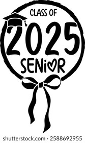 Class of 2025 Senior design. Perfect for graduation apparel, mugs, bags, and gifts. Celebrate the graduating class in style.