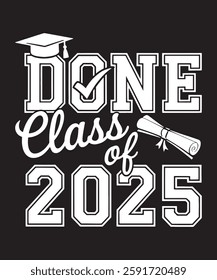 Class of 2025 Senior Graduation Vector. Finally Graduate, College Grad, Grad School Design for Posters, Mugs, Apparel, and Clothing Prints. Perfect for Graduation Celebrations and Gift Ideas