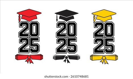 Class of 2025 text design with education hat
