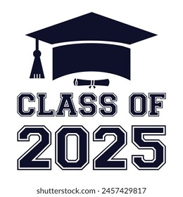 Class of 2025 typography design vector. Text for design, congratulation event, T-shirt, party, high school or college graduate. Editable class of 2025 typography design