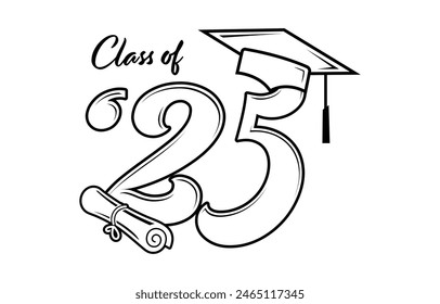 Class of 2025 typography design vector. Text for design, congratulation event, T-shirt, party, high school or college graduate. Editable class of 2025 typography design