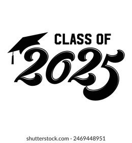 Clase del Vector de diseño tipográfico 2025. Texto para diseño, evento de felicitación, camiseta, fiesta, graduado de la escuela secundaria o universitario. Clase editable de diseño de tipografía 2025