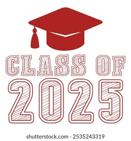 Classe de 2025 vetor de design tipográfico. Texto para design, evento de congratulação, camiseta, festa, ensino médio ou pós-graduação da faculdade. Classe editável de design tipográfico 2025