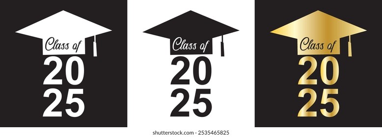 Class of 2025 typography design vector. Text for design, congratulation event, T-shirt, party, high school or college graduate.  isolated on white and black background. Vector illustration. EPS 10