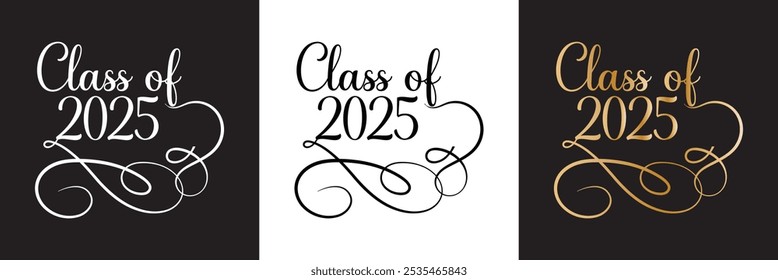 Classe de 2025 vetor de design tipográfico. Texto para design, evento de congratulação, camiseta, festa, ensino médio ou pós-graduação da faculdade. isolado no fundo branco e preto. Ilustração vetorial. EPS 10