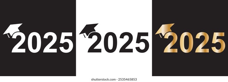 Class of 2025 typography design vector. Text for design, congratulation event, T-shirt, party, high school or college graduate.  isolated on white and black background. Vector illustration. EPS 10