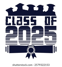 Class of 2025 typography design vector. Text for design, congratulation event, T-shirt, party, high school or college graduate. Editable class of 2025 typography design