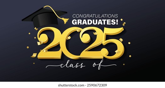 Class of 2025 vector illustration. Festive celebration design for graduation events and announcements. Congratulations graduates design template for social media posts to honor graduates.