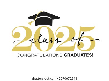 Class of 2025 vector illustration. Festive celebration design for graduation events and announcements. Congratulations graduates design template for social media posts to honor graduates.