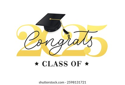 Class of 2025 vector illustration. Festive celebration design for graduation events and announcements. Congratulations graduates design template for social media posts to honor graduates.