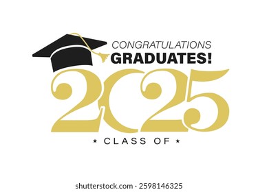 Class of 2025 vector illustration. Festive celebration design for graduation events and announcements. Congratulations graduates design template for social media posts to honor graduates.