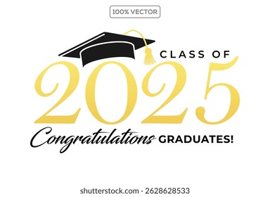 Class of 2025 vector illustration. Festive celebration design for graduation events and announcements. Congratulations graduates design template 22