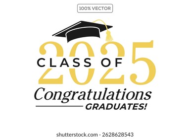 Class of 2025 vector illustration. Festive celebration design for graduation events and announcements. Congratulations graduates design template