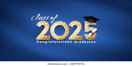 Class of 2025 Vector text for gra
duation gold design, congratulation event, T-shirt, party, high school or college graduate. Lettering for greeting, invitation card 