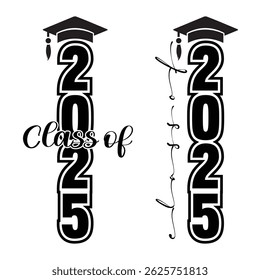 Class of 2025 Vertical Graduation Cap Tassel Design on white background