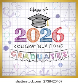 Class of 2026 congratulations graduates creative banner. Greeting card design