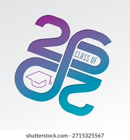 Class of 2026 Cut Paper Style Numerals Logo with Zero and Six Making Mobius Loop Square Academic Graduation Cap Sign and Lettering - Multicolor on White Background - Vector Gradient Graphic Design