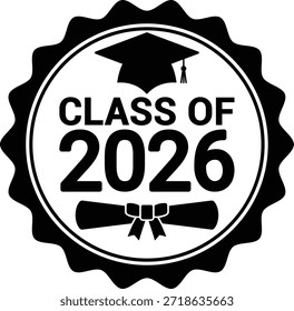 Clase de 2026 Gorra de graduación y diseño de Vector de diploma